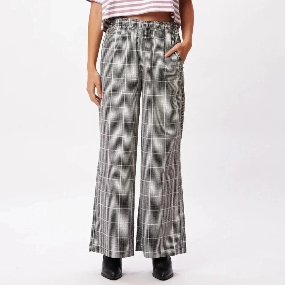 NWT Obey Yudo Plaid Wide Leg Pant Black Multi Drawstring Lounge Comfort L